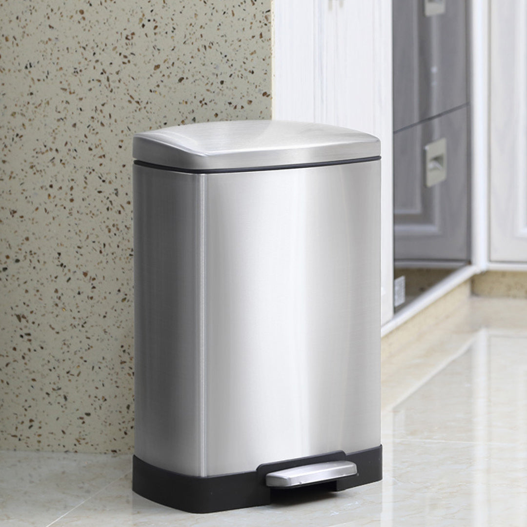 NNEAGS Foot Pedal Stainless Steel Rubbish Recycling Garbage Waste Trash Bin Rectangular Shape 12L Silver-1