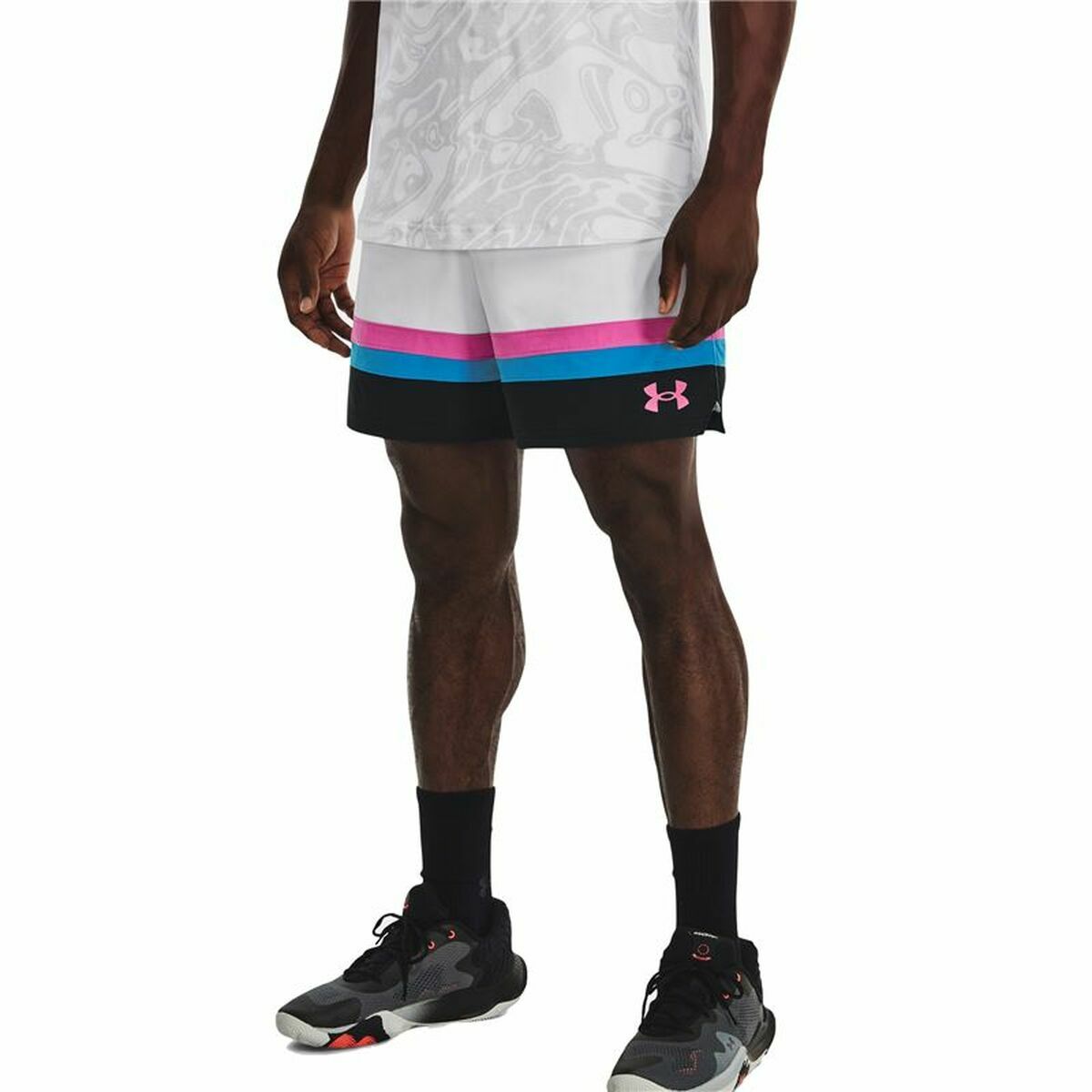 Men's Basketball Shorts Under Armour Baselin White-4