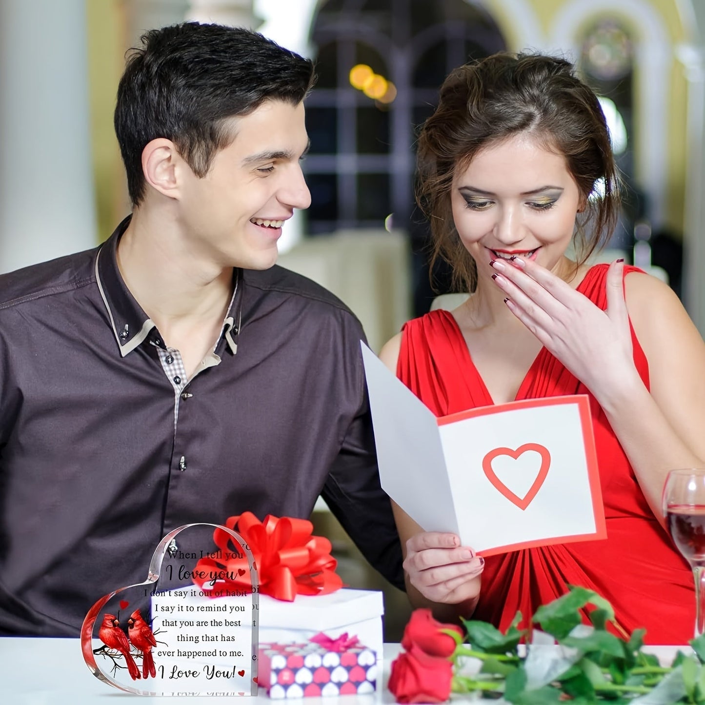 Charming Acrylic Heart-Shaped Red Bird Ornament