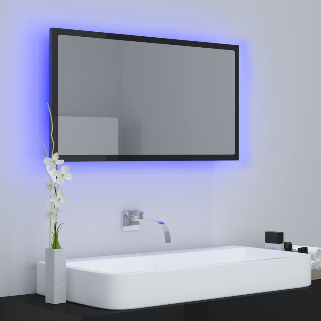 NNEVL LED Bathroom Mirror High Gloss Black 80x8.5x37 cm Chipboard-2