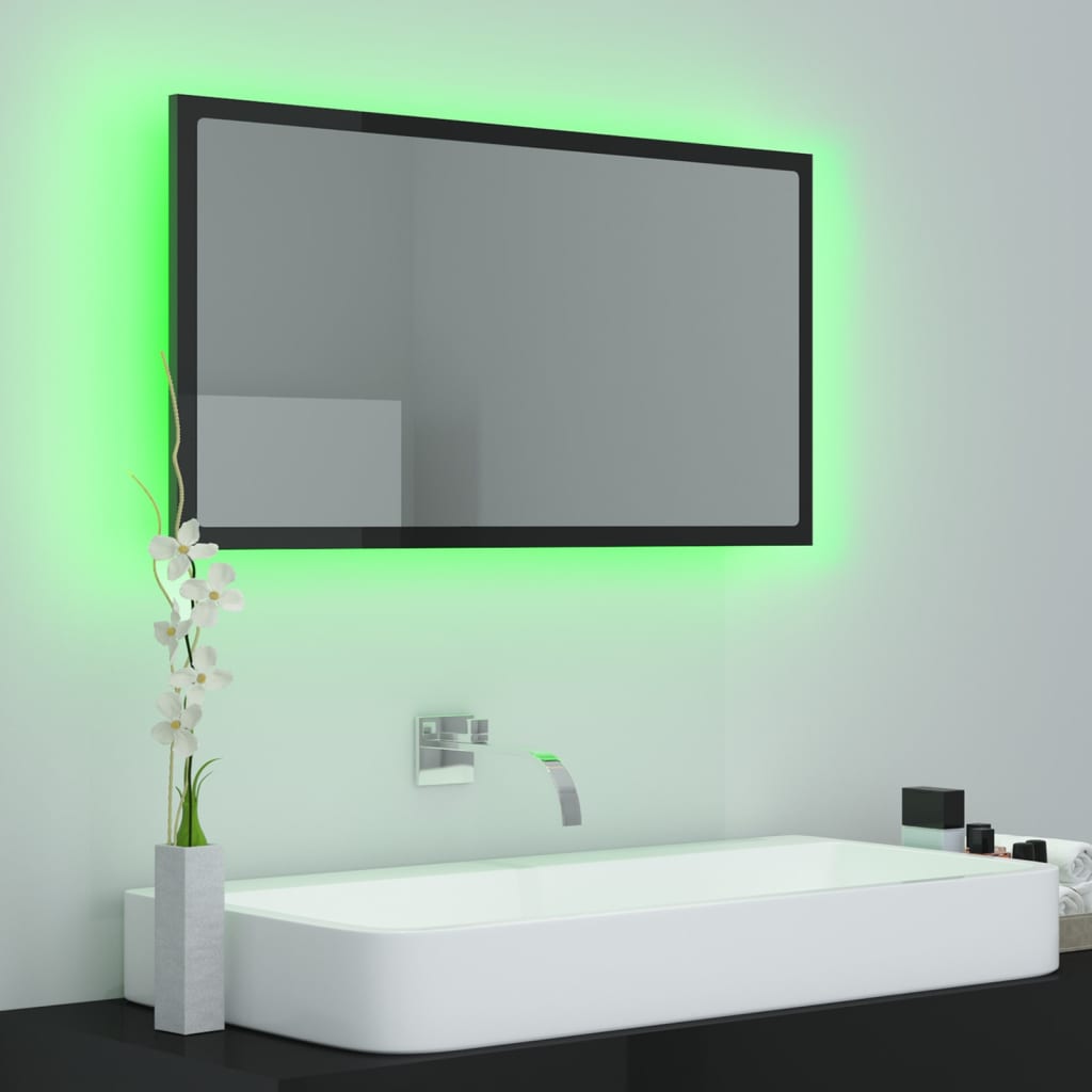 NNEVL LED Bathroom Mirror High Gloss Black 80x8.5x37 cm Chipboard-3