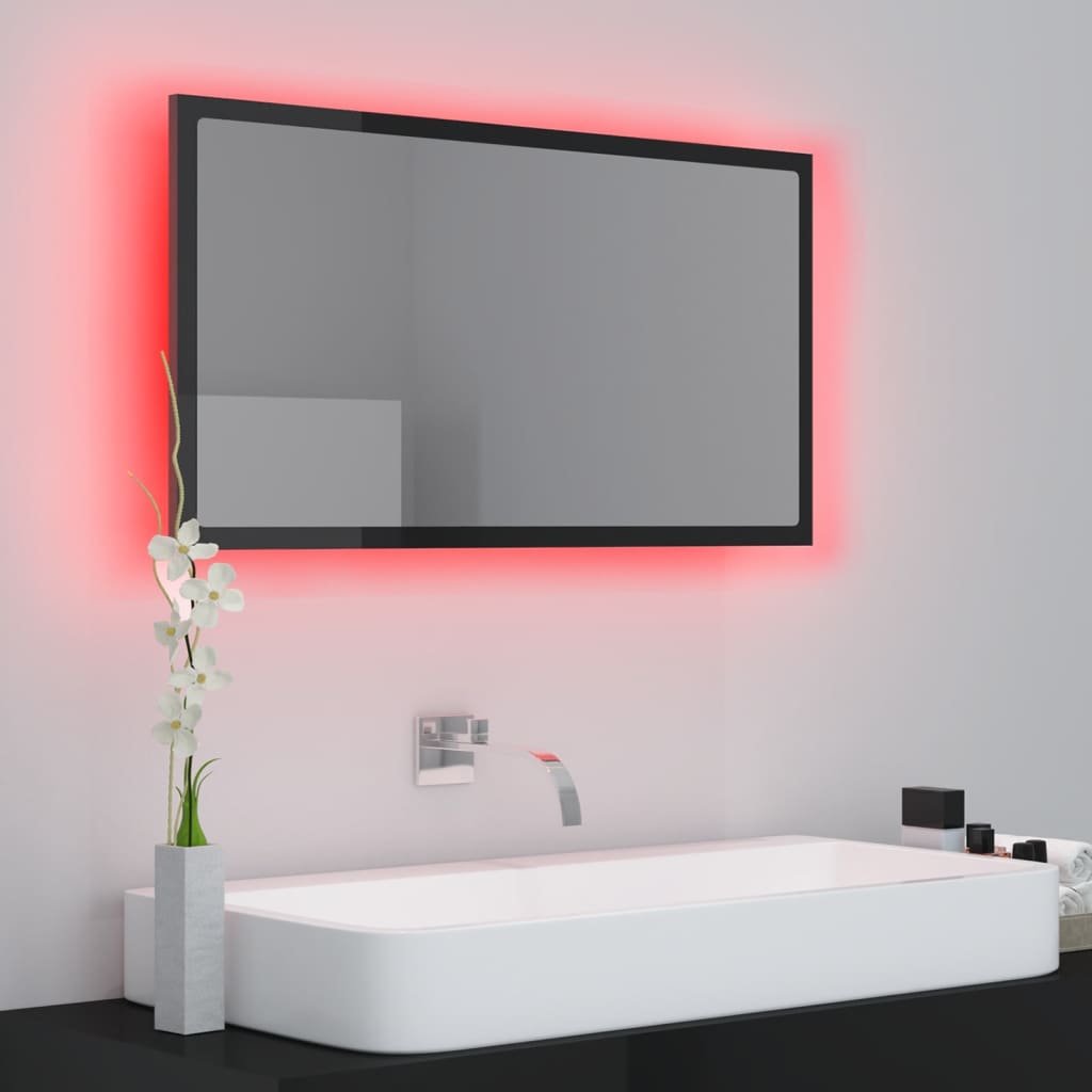 NNEVL LED Bathroom Mirror High Gloss Black 80x8.5x37 cm Chipboard-4