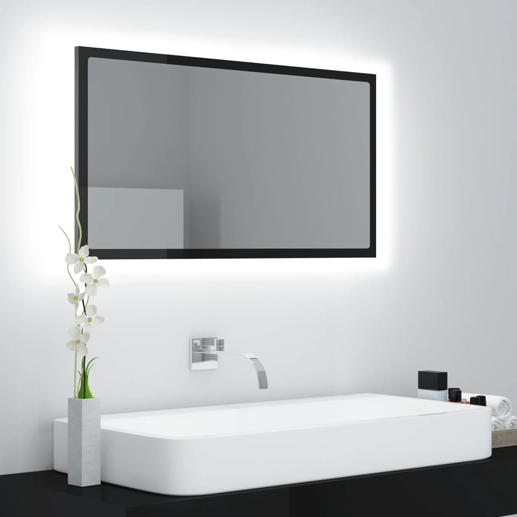 NNEVL LED Bathroom Mirror High Gloss Black 80x8.5x37 cm Chipboard-0
