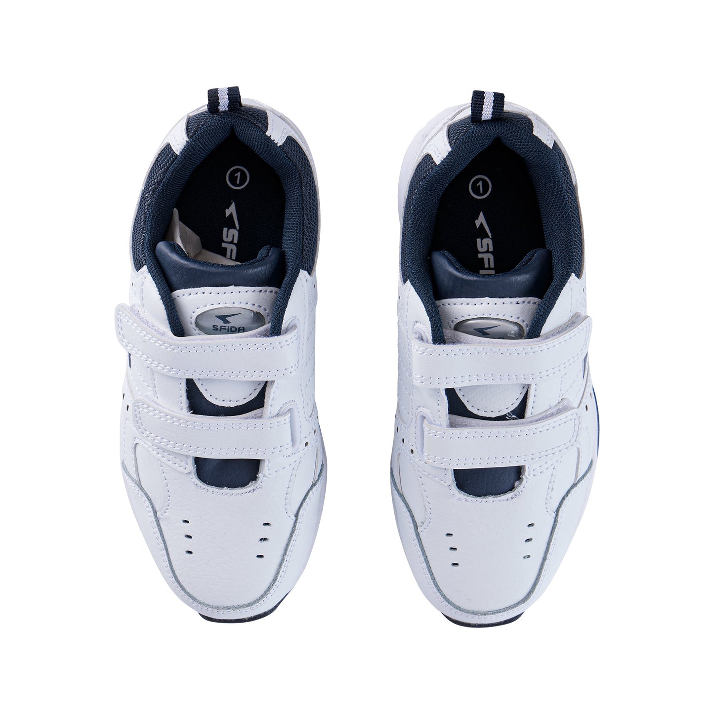 Defy Junior Leather V Strap Cross Trainer - White Navy-1