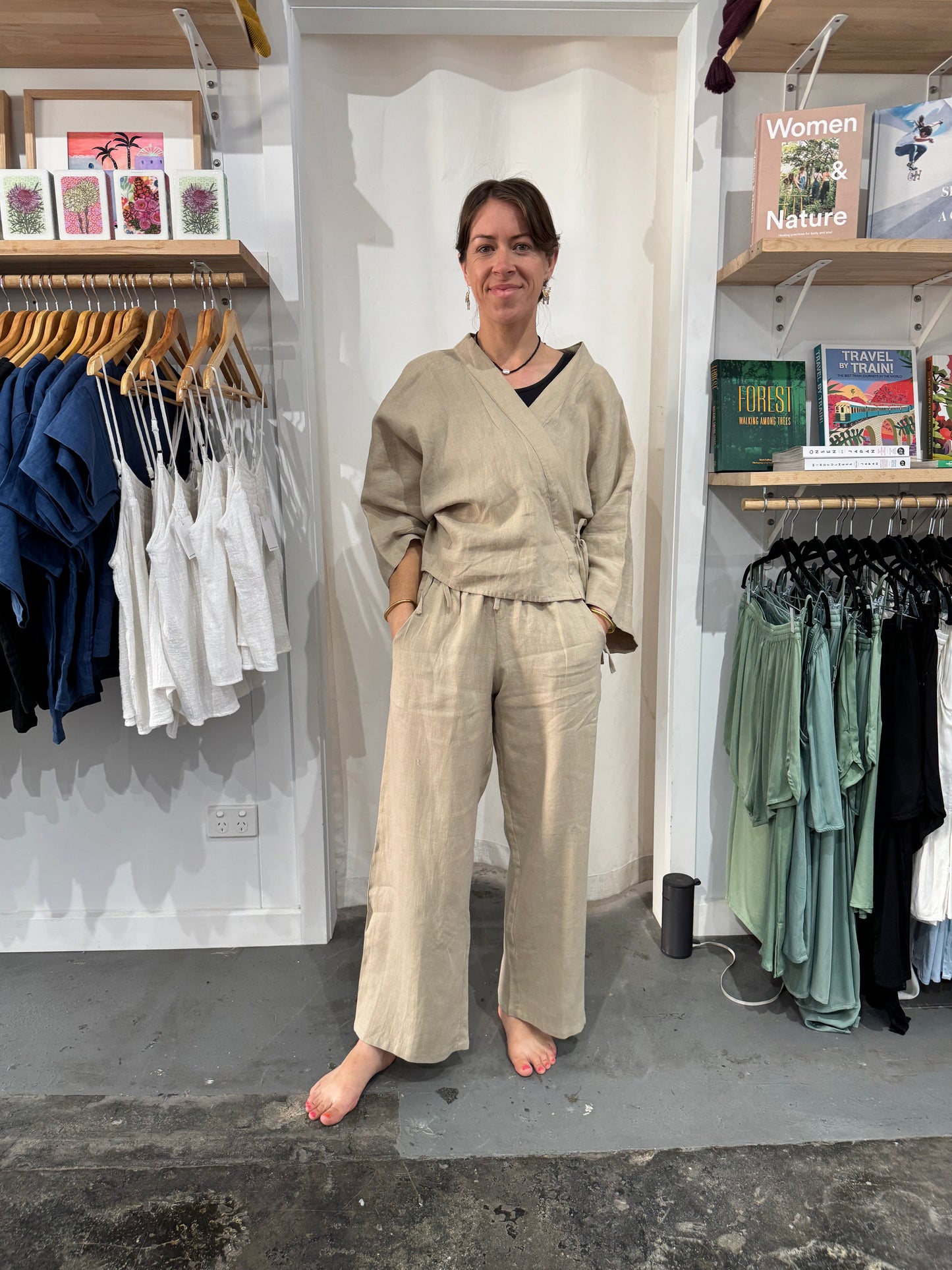 Linen Set - Wrap Shirt & Wide Leg Pant in Latte Linen | Bundle