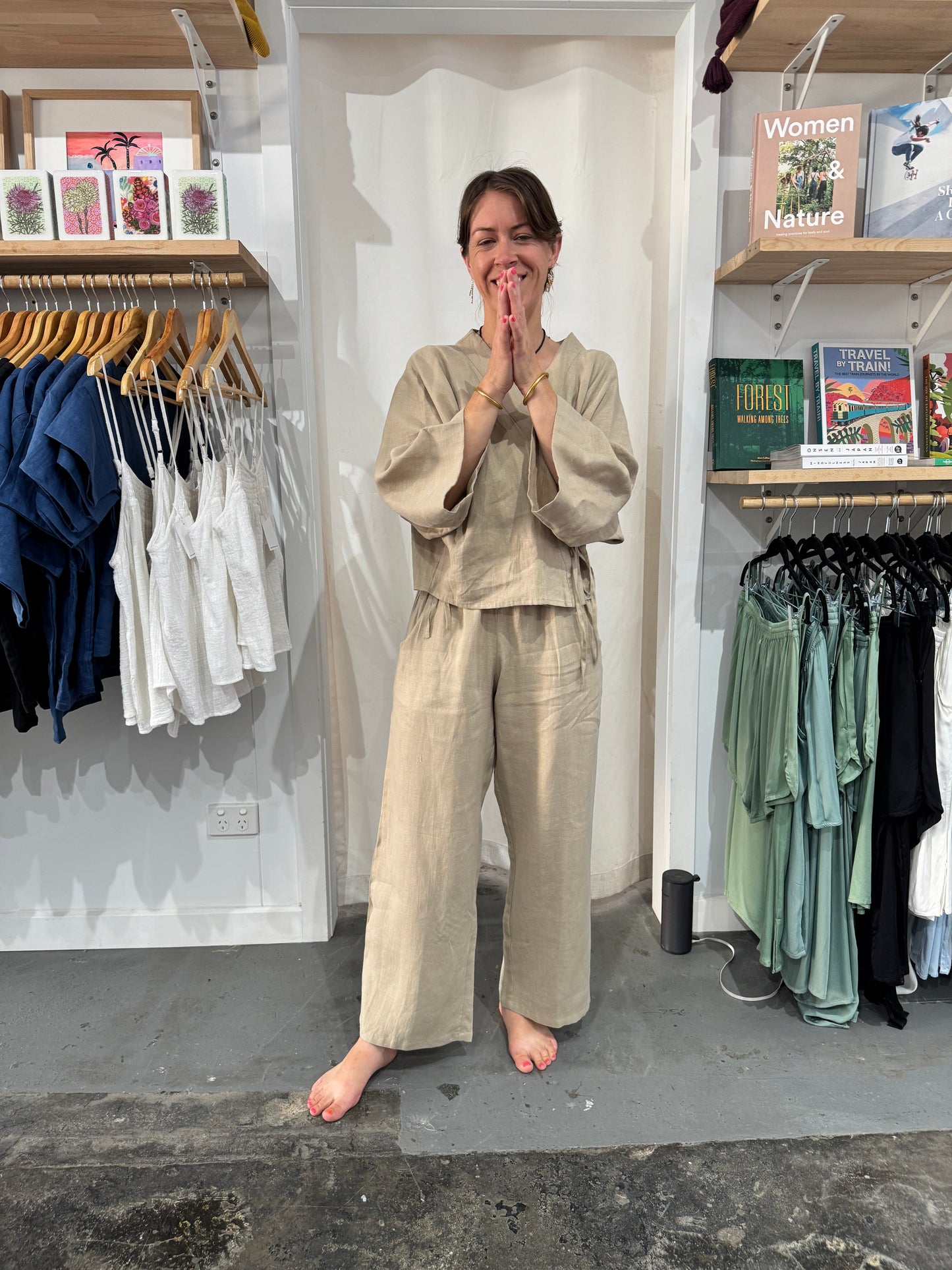 Linen Set - Wrap Shirt & Wide Leg Pant in Latte Linen | Bundle
