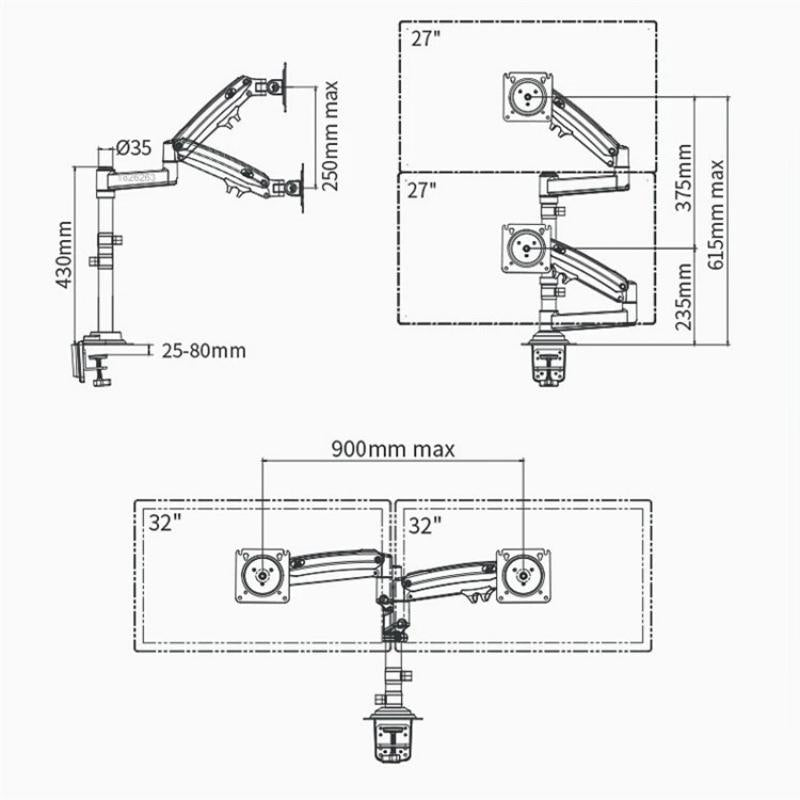 NNEIDS Full Motion Dual Arm Clamp For 22-32 Inch Lcd Tv Monitor Desk Holder With Gas Spring-4