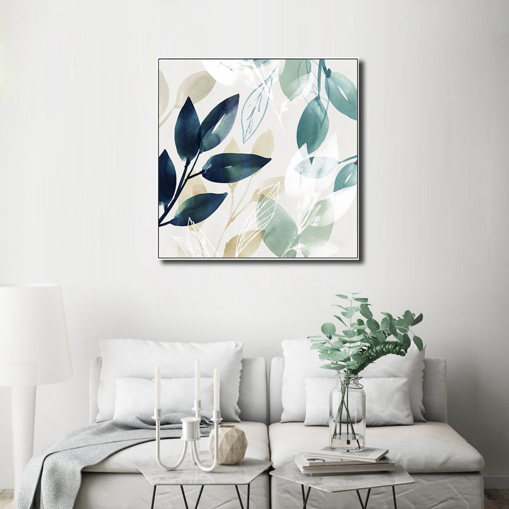 NNEDSZ Wall Art 50cmx50cm Watercolour style leaves 2 Sets White Frame Canvas