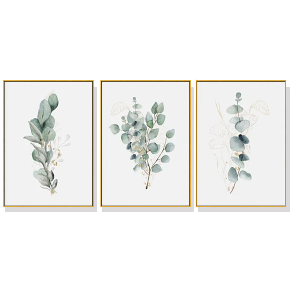 NNEDSZ Wall Art 60cmx90cm Eucalyptus Plant 3 Sets Gold Frame Canvas
