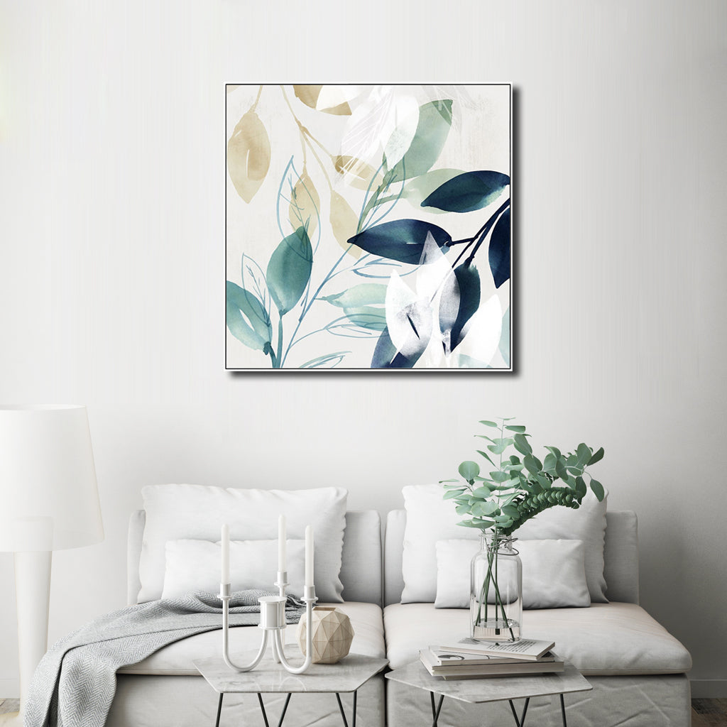 NNEDSZ Wall Art 70cmx70cm Watercolour style leaves 2 Sets White Frame Canvas