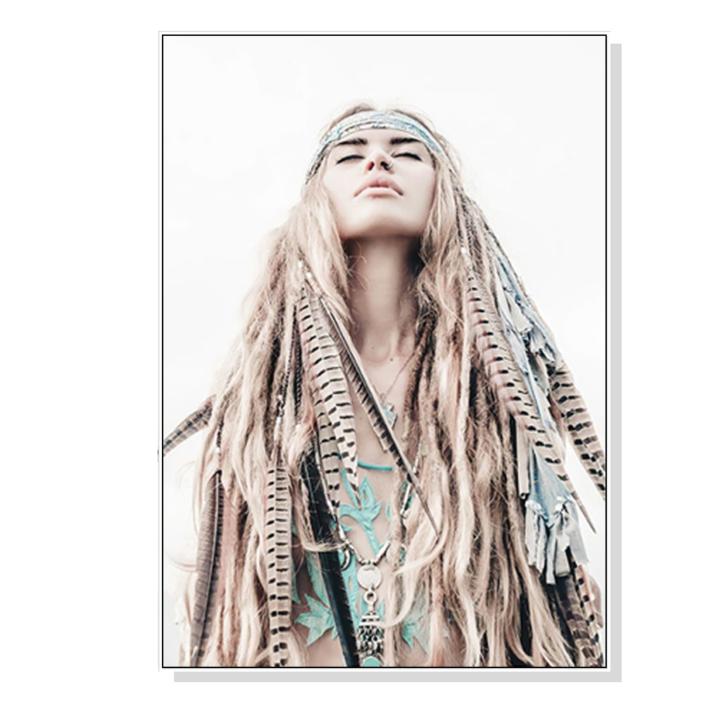 NNEDSZ Wall Art 80cmx120cm BOHO Girl White Frame Canvas