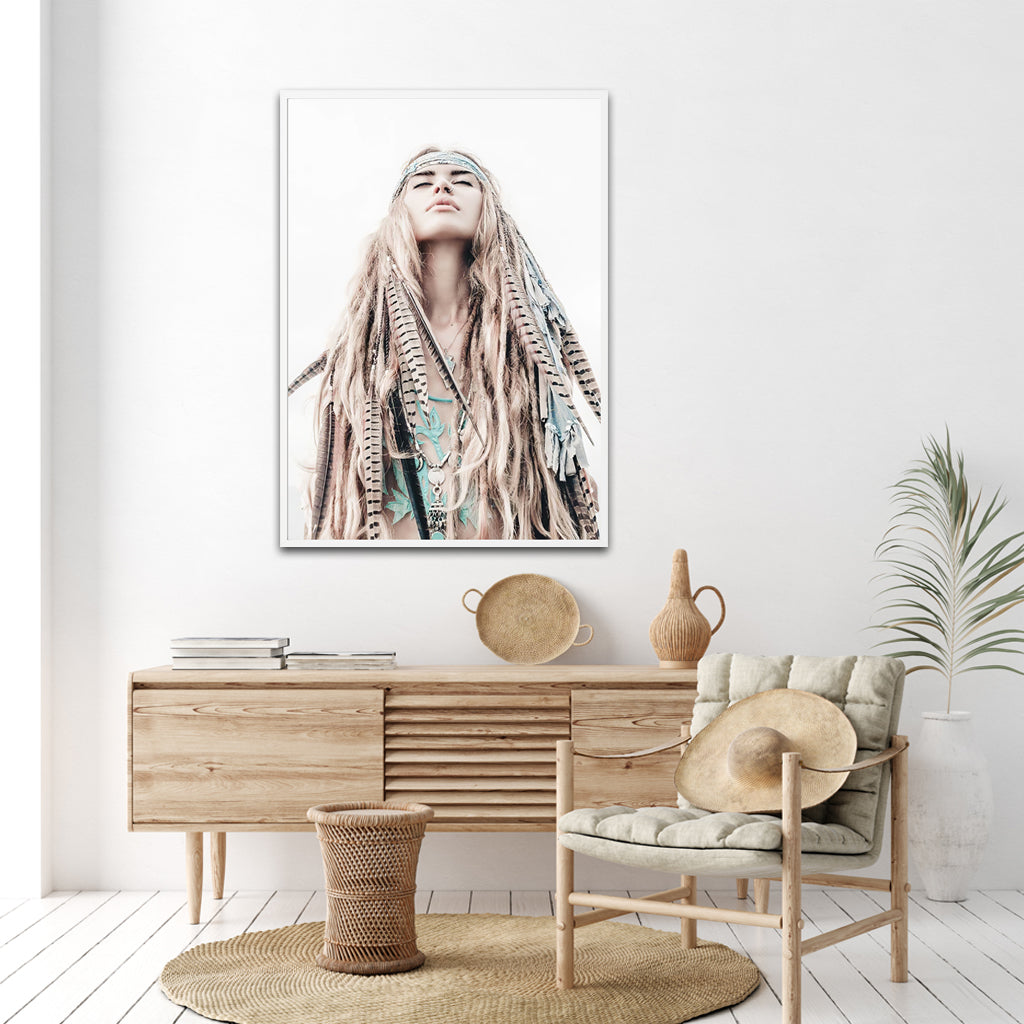NNEDSZ Wall Art 80cmx120cm BOHO Girl White Frame Canvas