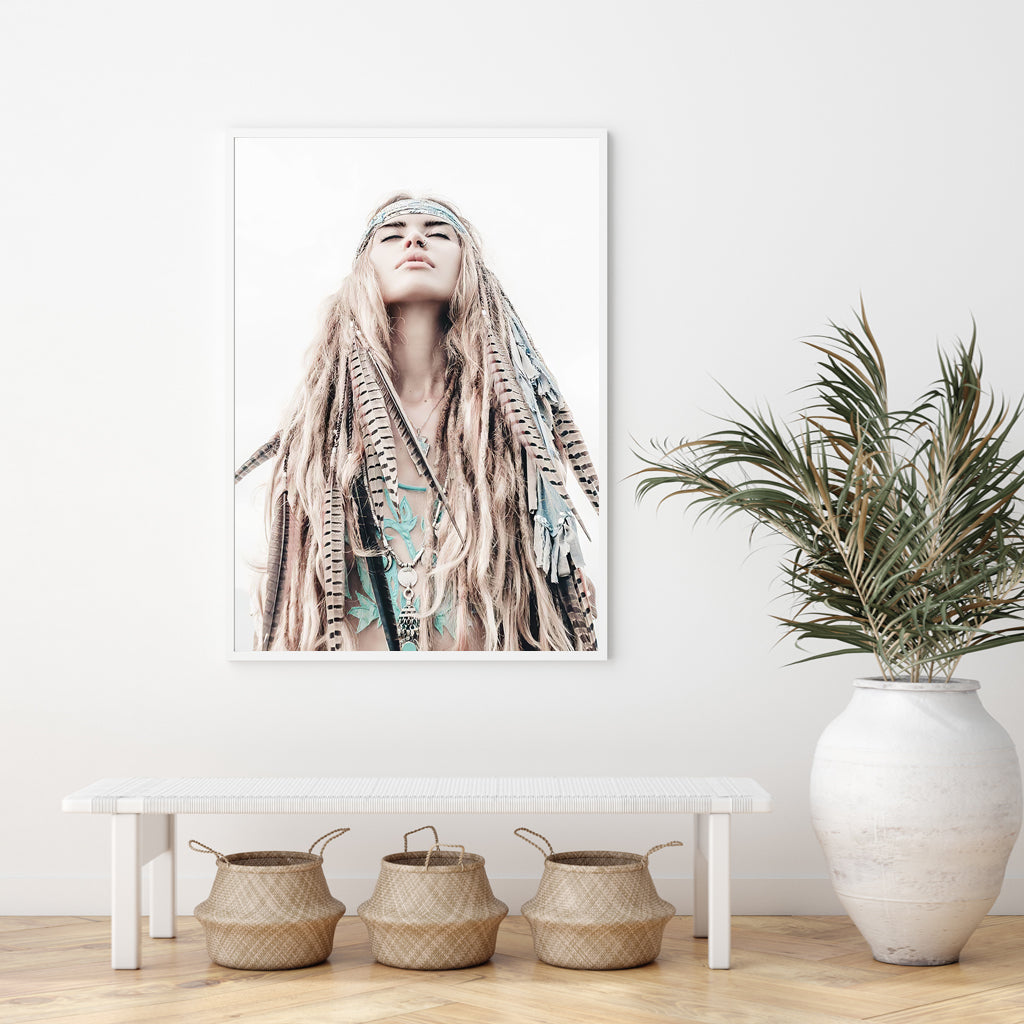 NNEDSZ Wall Art 80cmx120cm BOHO Girl White Frame Canvas