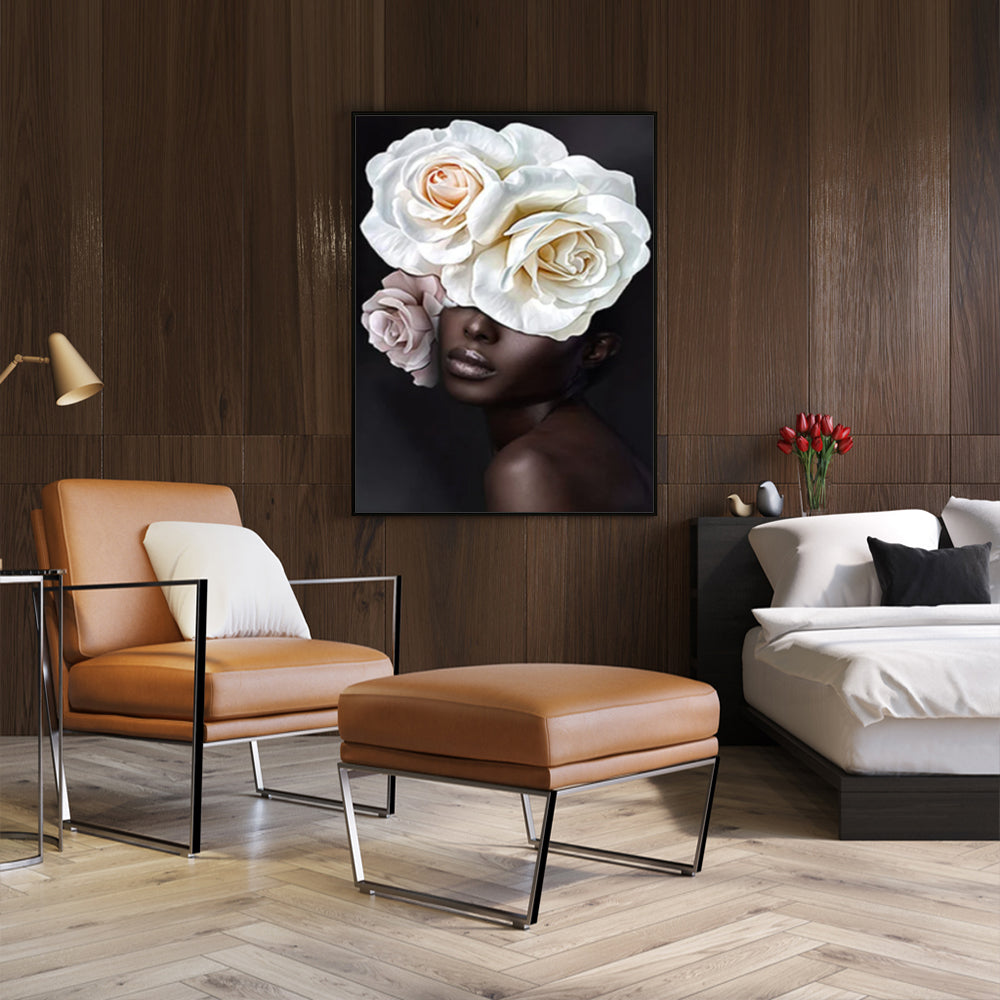 NNEDSZ Wall Art 90cmx135cm Flower African Woman Black Frame Canvas