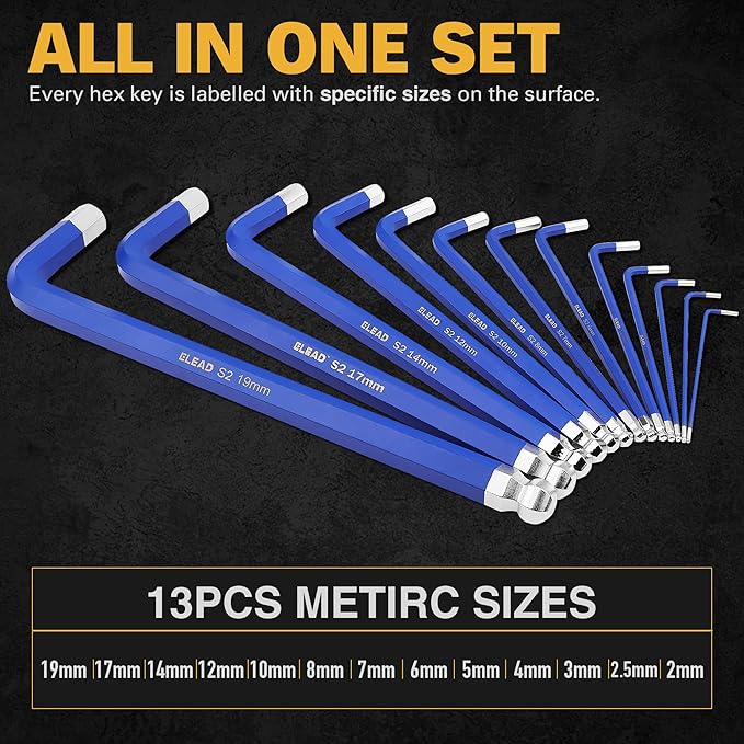 NNEDSZ Jumbo Hex Key Allen Wrench Set | 13-Piece Metric 2-19mm | Long Ball End Durable CR-V | Automotive | Mechanic | Furniture | Professional Grade Tools-2