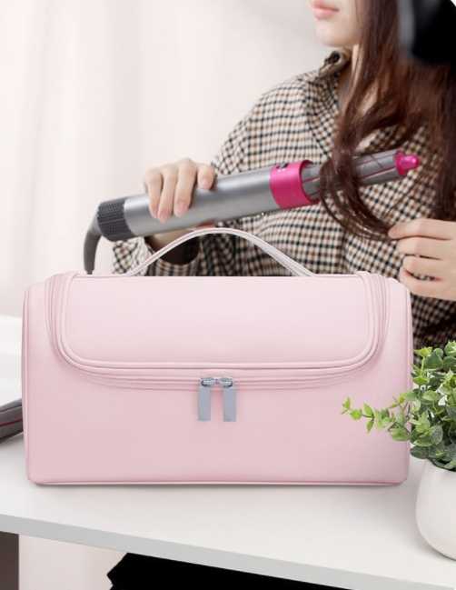 NNEDSZ Green Portable PU Storage Bag for Hair Curlers, Hair Dryers, and Styling Tools(Hair dryers, etc. are shooting props and are not included in the product)-3