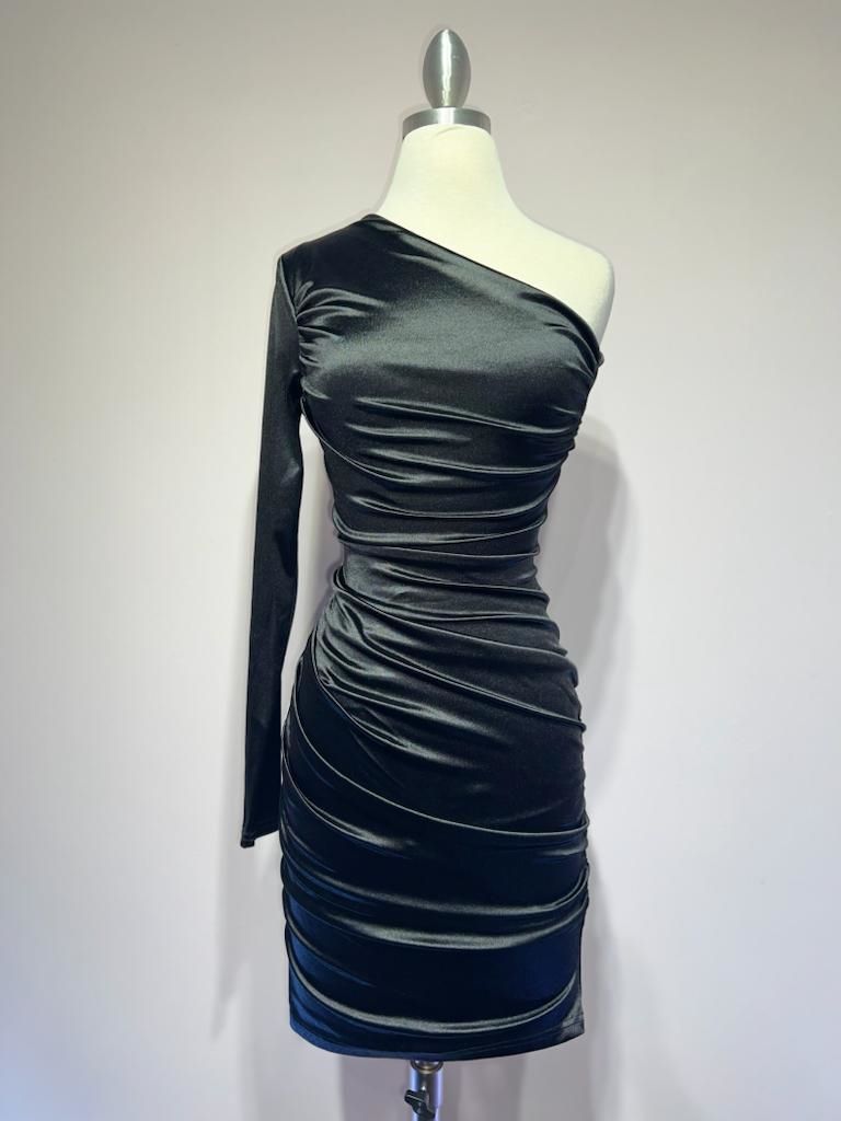 One Shoulder Satin Dress-5