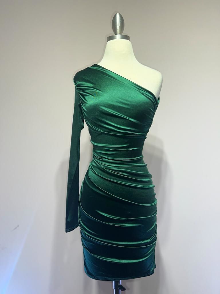 One Shoulder Satin Dress-3