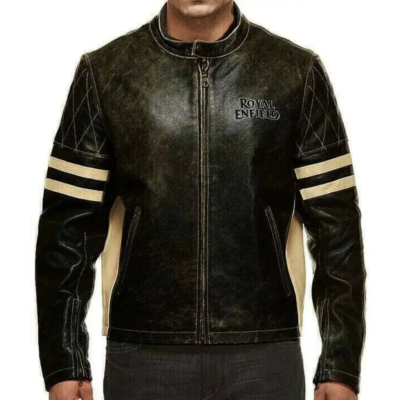 Men’s Black Royal Enfield Cafe Racer Motorcycle Jacket