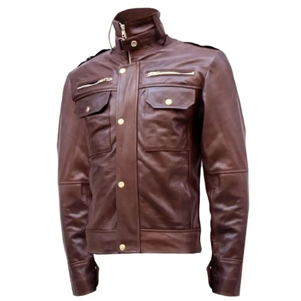 Men’s Chocolate Brown Military Leather Jacket