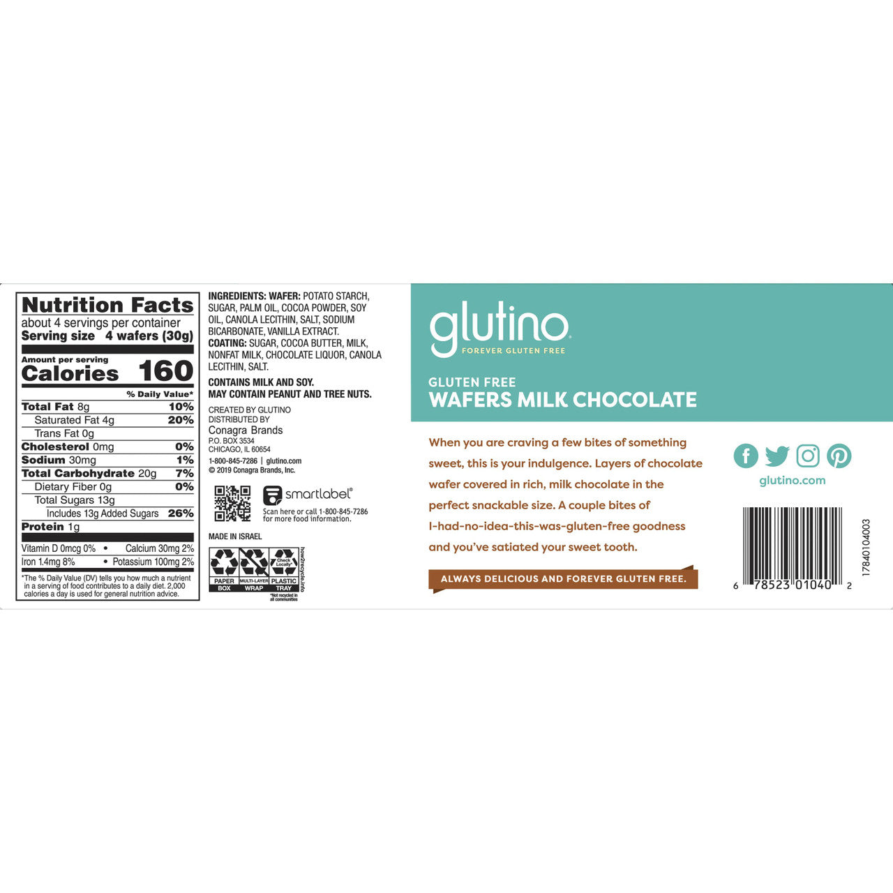Glutino Chocolate Coated Chocolate Wafers (12x4.6 Oz)
