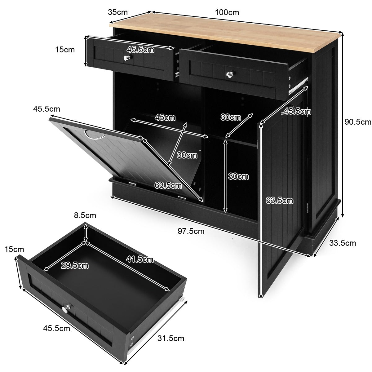 NNECW Kitchen Trash Can with Adjustable Shelf for Kitchen