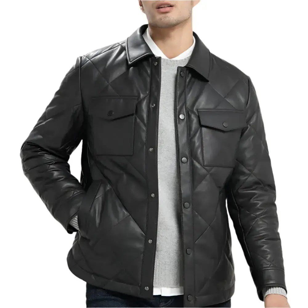 Men's Black Quilted Lambskin Leather Jacket – Slim Fit Biker Style