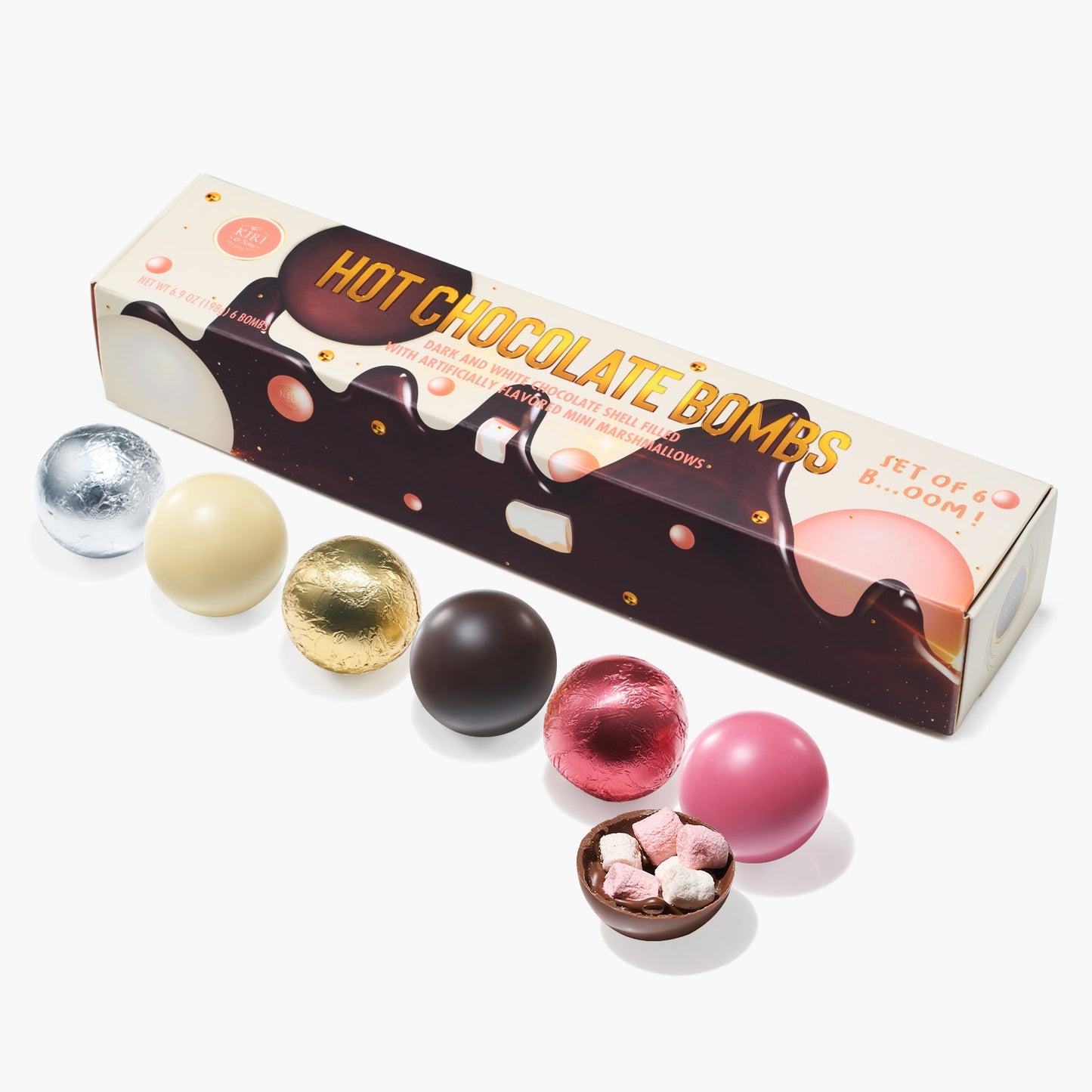 Hot Chocolate Bombs - Set of 6-3 Flavors of White, Fudge Brownie, Strawberry Chocolates - Delicious Cocoa Bombs Filled with Marshmallows - Classic Bomb Gift Set, Melting Marshmallow Delicious Gifts