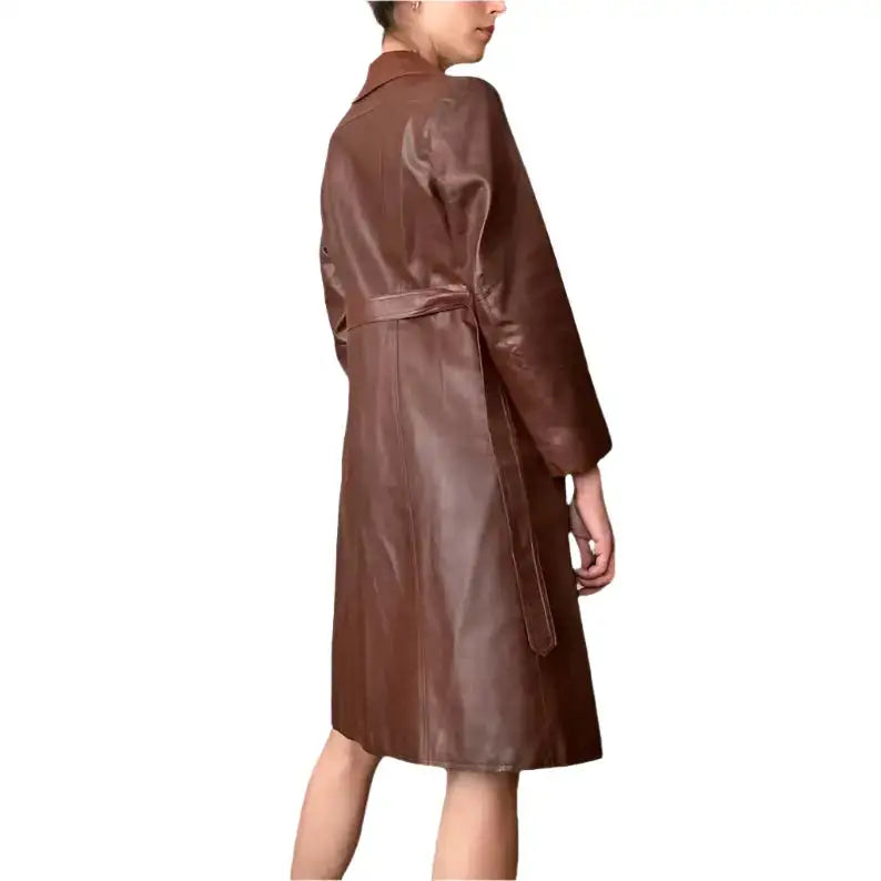 Vintage Chocolate Brown Leather Trench Coat