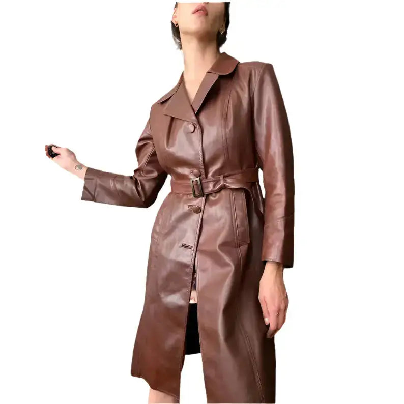 Vintage Chocolate Brown Leather Trench Coat