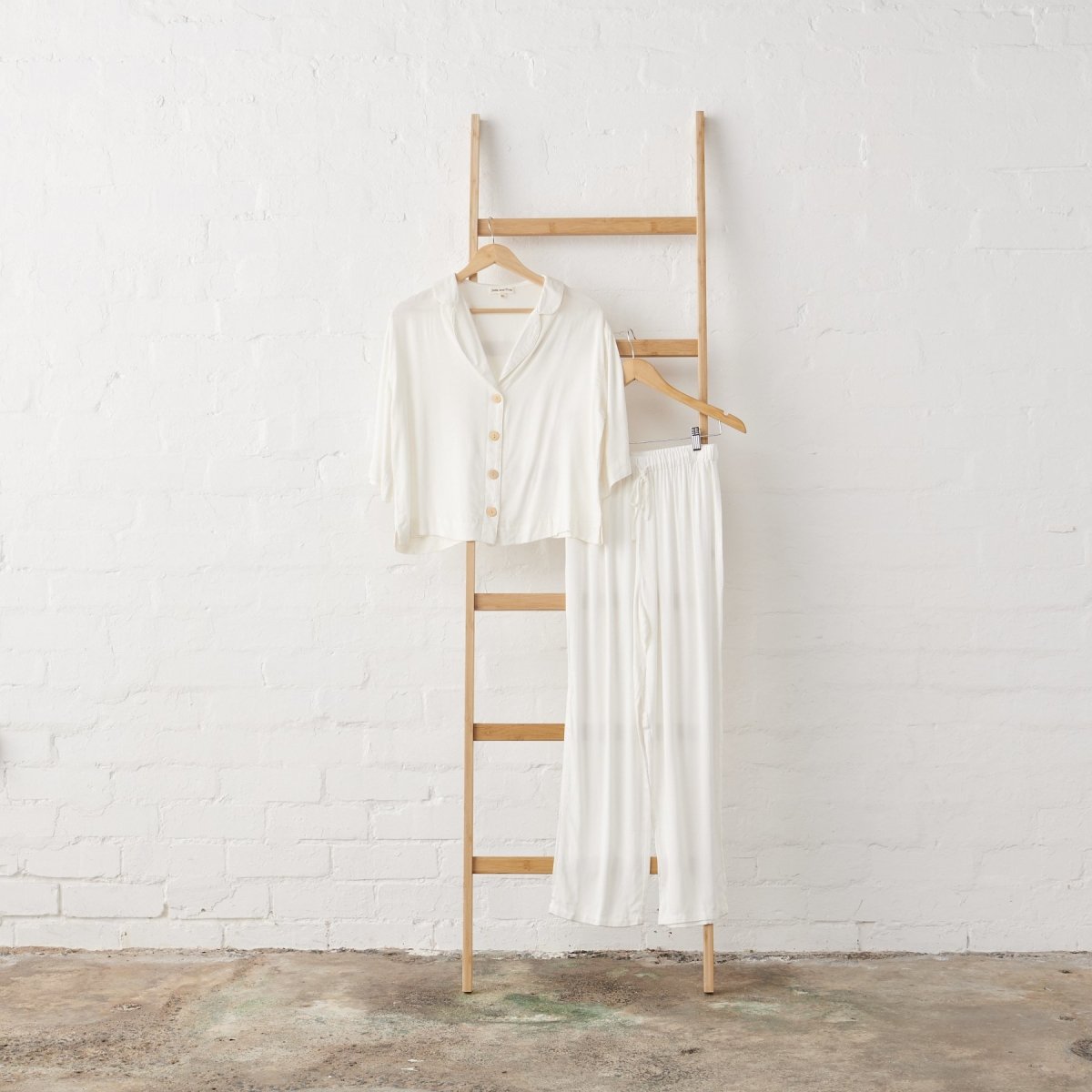 Bamboo Pyjamas - Crop Button Up + Pant Set in White