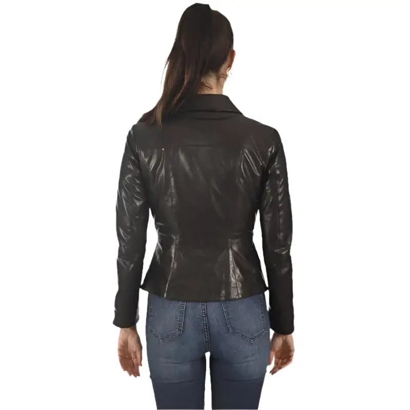 Women's Bright Black Lambskin Leather Jacket