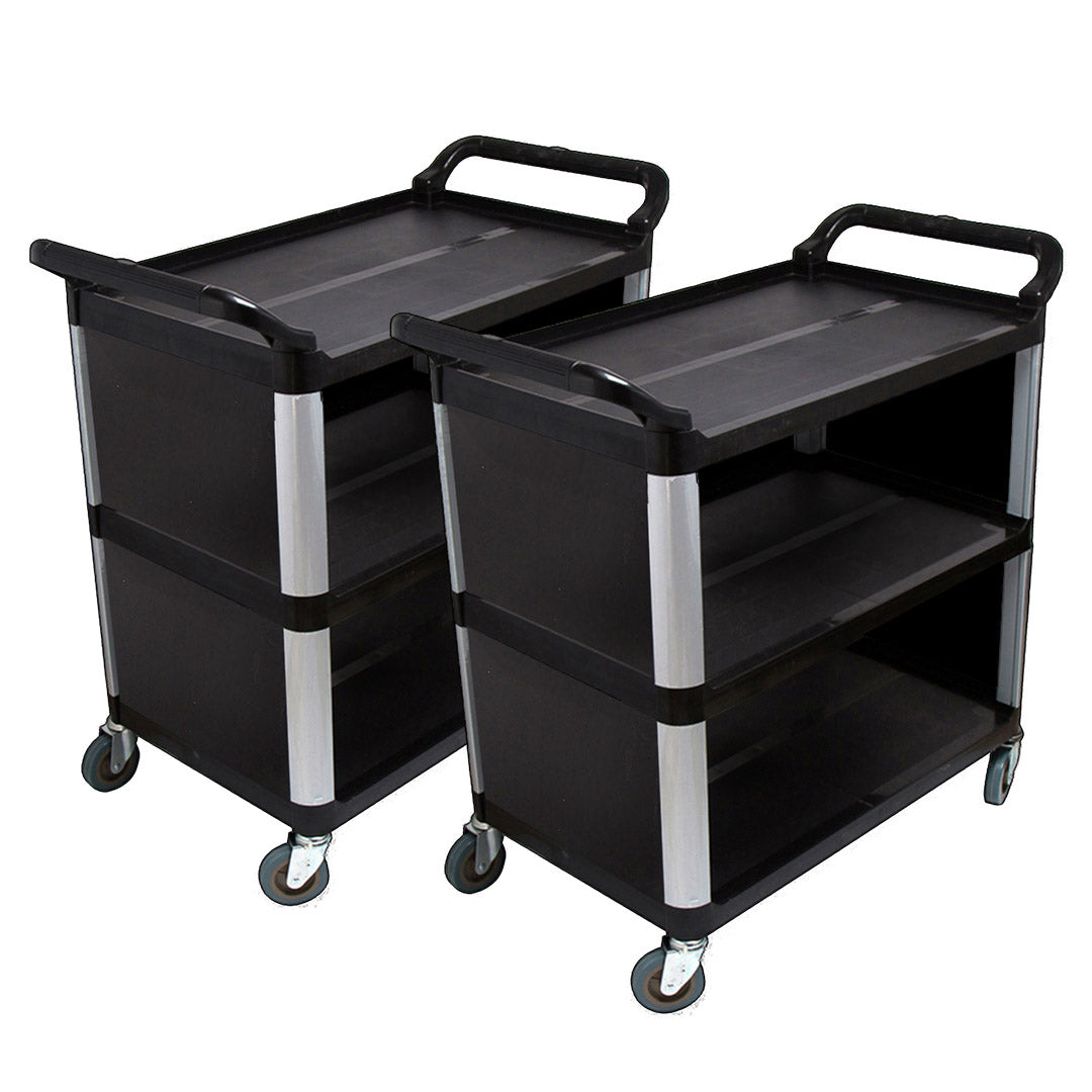 NNEAGS 2X 3 Tier Covered Food Trolley Food Waste Cart Storage Mechanic Kitchen Black-0