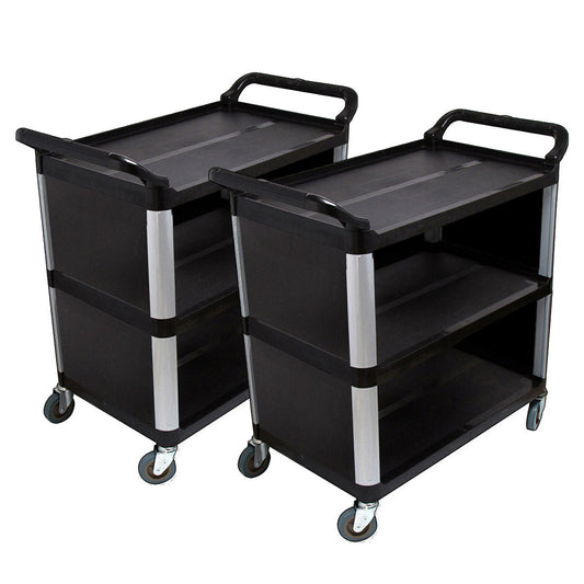 NNEAGS 2X 3 Tier Covered Food Trolley Food Waste Cart Storage Mechanic Kitchen Black-0