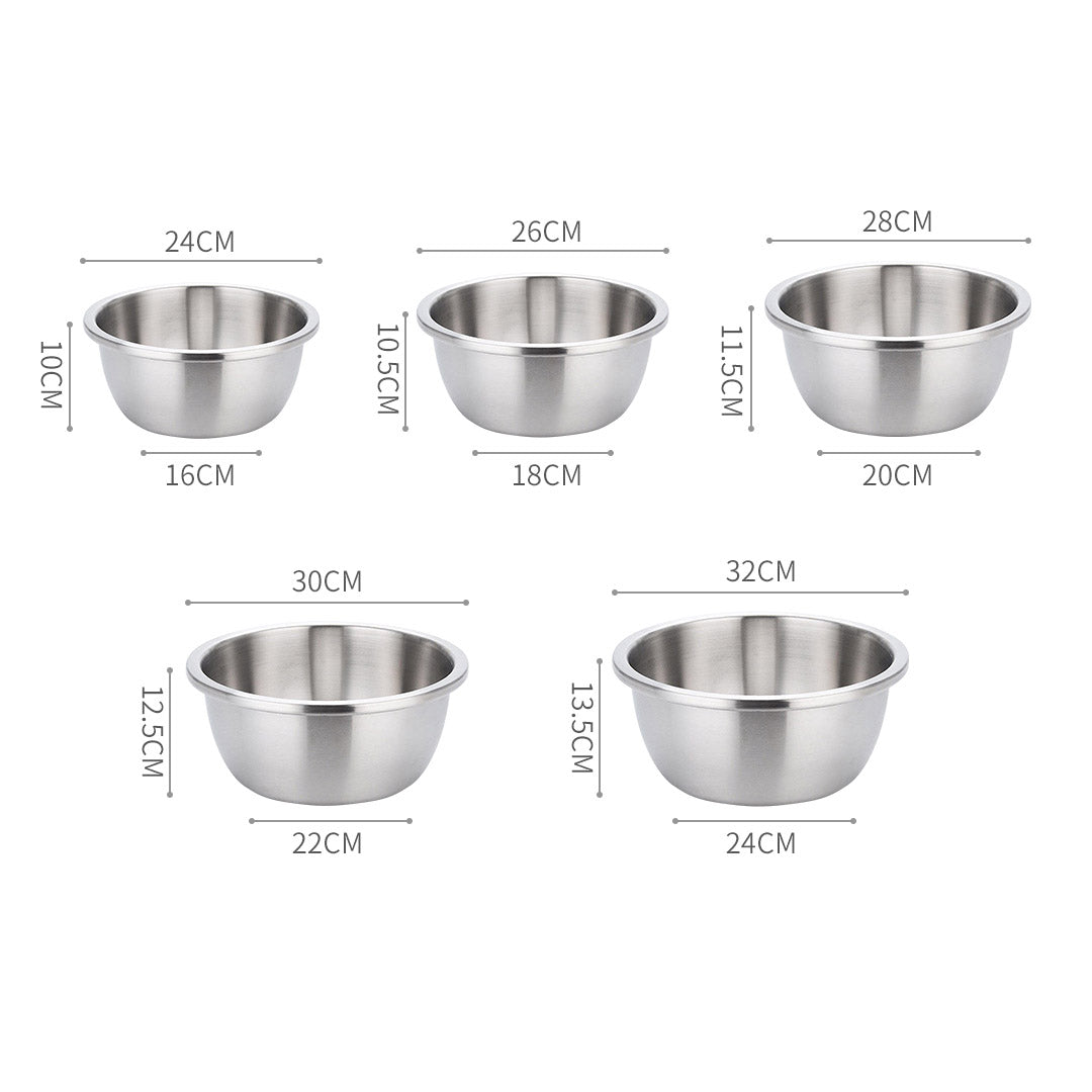 NNEAGS 5Pcs Deepen Matte Stainless Steel Stackable Baking Washing Mixing Bowls Set Food Storage Basin-1