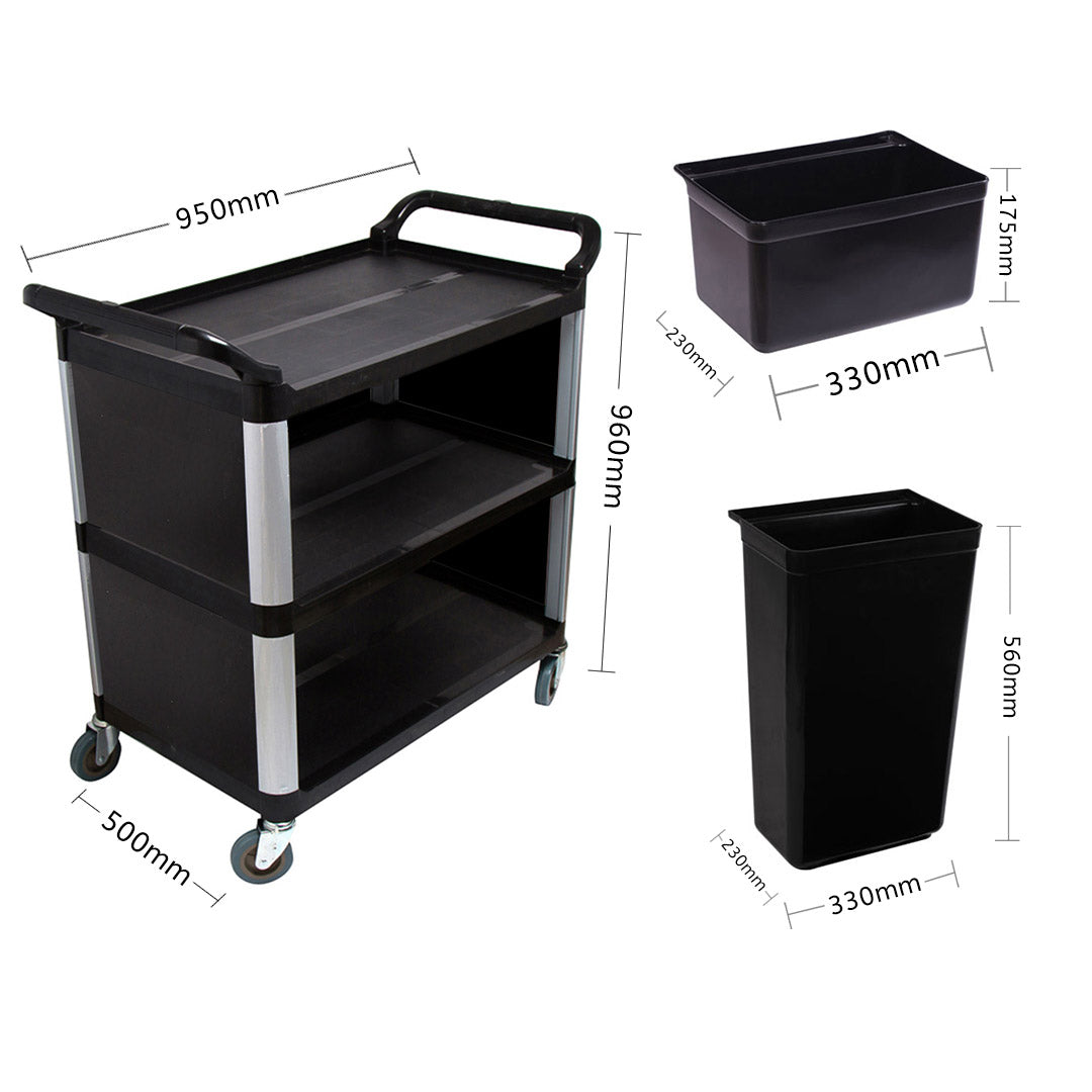 NNEAGS 2X 3 Tier Covered Food Trolley Food Waste Cart Storage Mechanic Kitchen with Bins-1