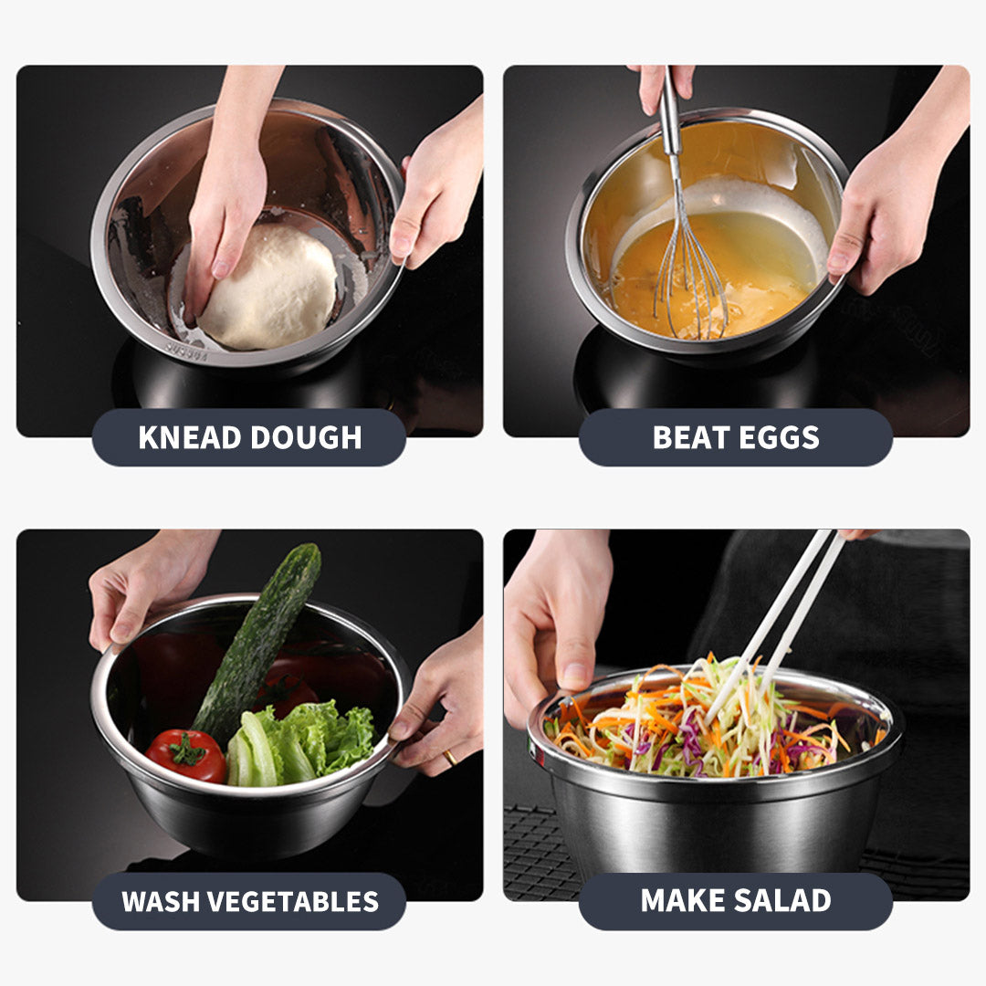 NNEAGS 5Pcs Deepen Matte Stainless Steel Stackable Baking Washing Mixing Bowls Set Food Storage Basin-2