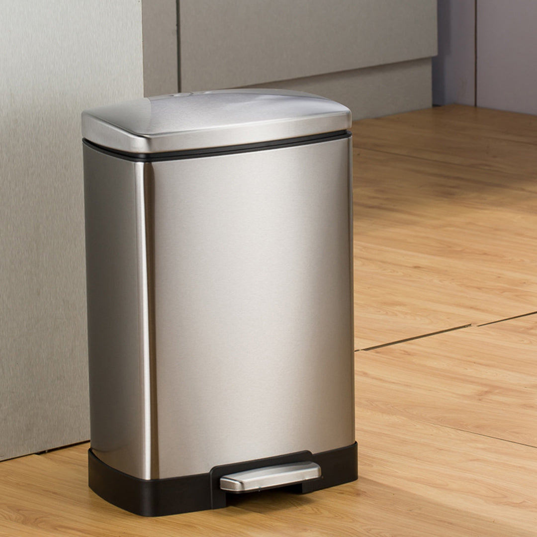 NNEAGS Foot Pedal Stainless Steel Rubbish Recycling Garbage Waste Trash Bin Rectangular Shape 12L Silver-2