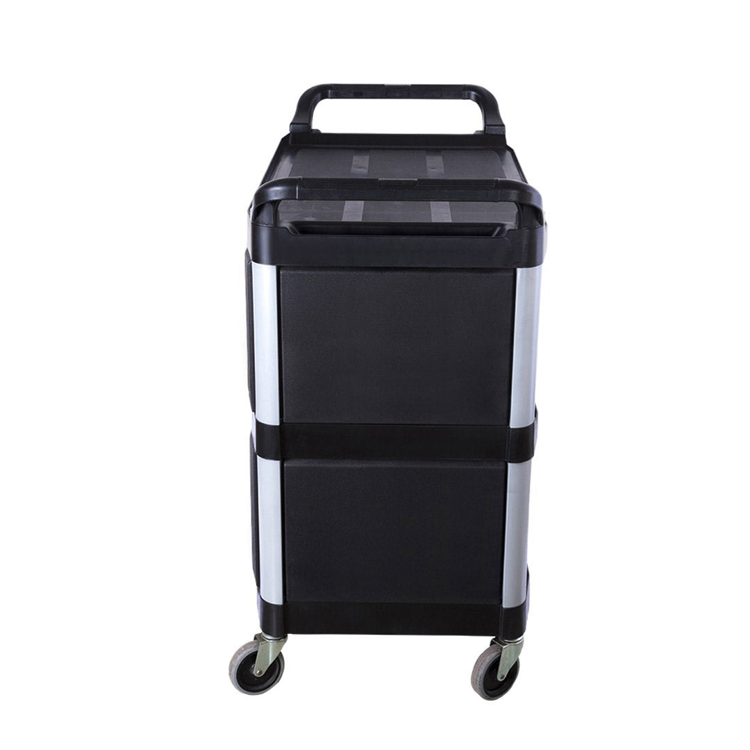 NNEAGS 2X 3 Tier Covered Food Trolley Food Waste Cart Storage Mechanic Kitchen Black-3