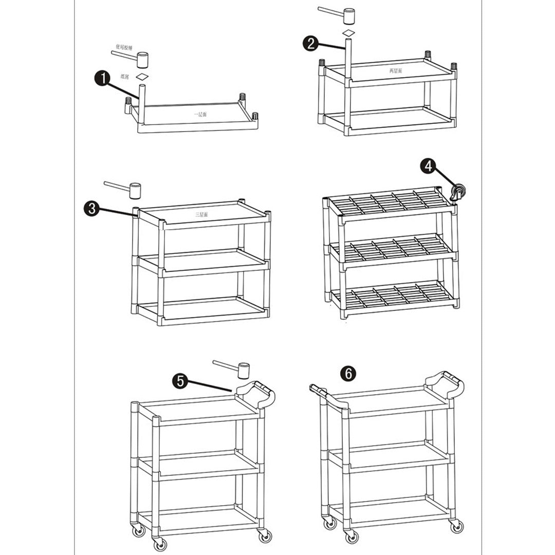 NNEAGS 3 Tier Food 83.5x43x95cm Trolley Food Waste Cart Storage Mechanic Kitchen Black Small-4