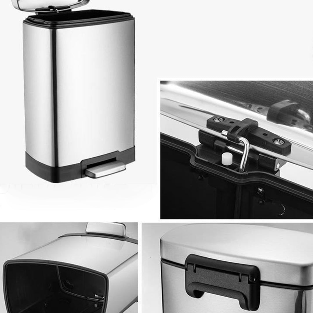 NNEAGS Foot Pedal Stainless Steel Rubbish Recycling Garbage Waste Trash Bin Rectangular Shape 12L Silver-4