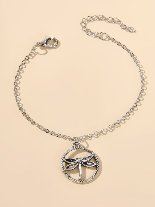 Ladies Jewellery Gold Silver Chain Circle Dragonfly Charm Friendship Bracelet