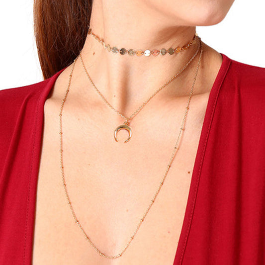 Boho Chic Multi-layer Gold Silver Chain Horns Charm Necklace Trendy Accessories-0