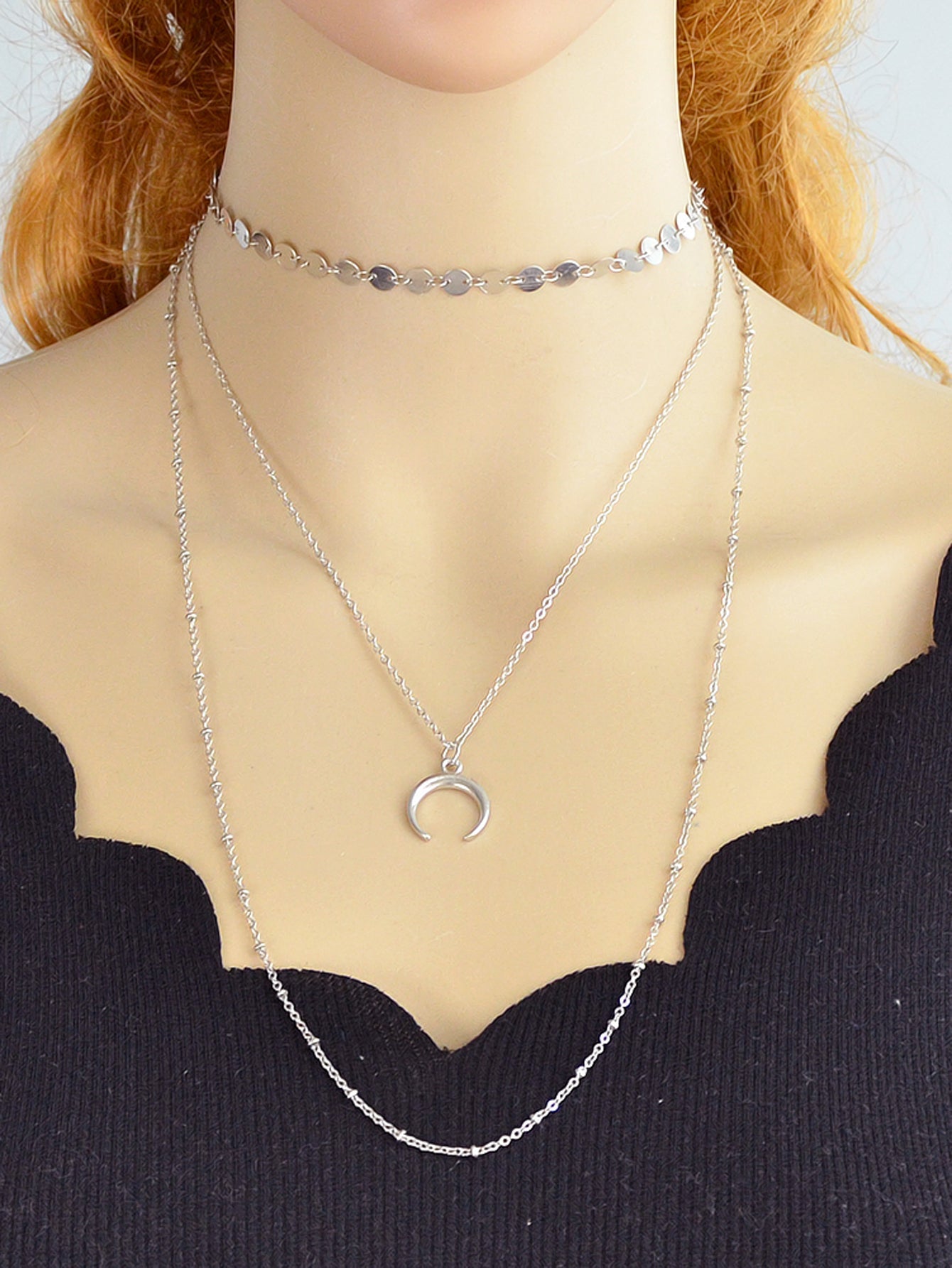 Boho Chic Multi-layer Gold Silver Chain Horns Charm Necklace Trendy Accessories-5