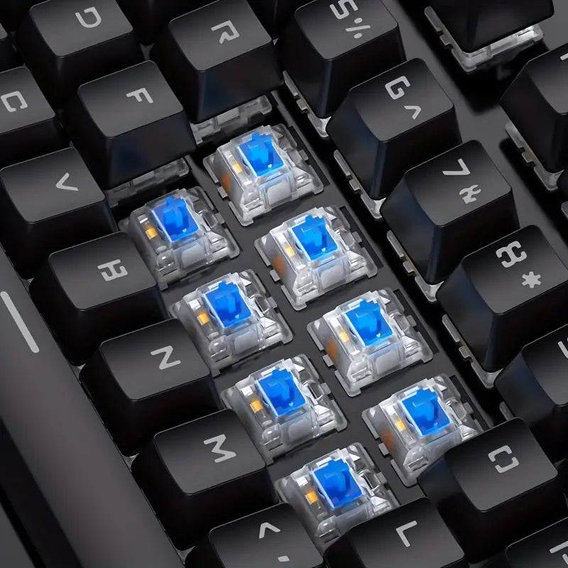 NNETM Caller Mechanical Keyboard - 104 Keys, Green Axis, Backlit, Wired USB, Black [Green Axis]-4