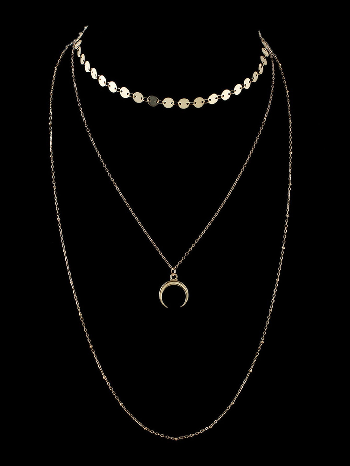 Boho Chic Multi-layer Gold Silver Chain Horns Charm Necklace Trendy Accessories-2