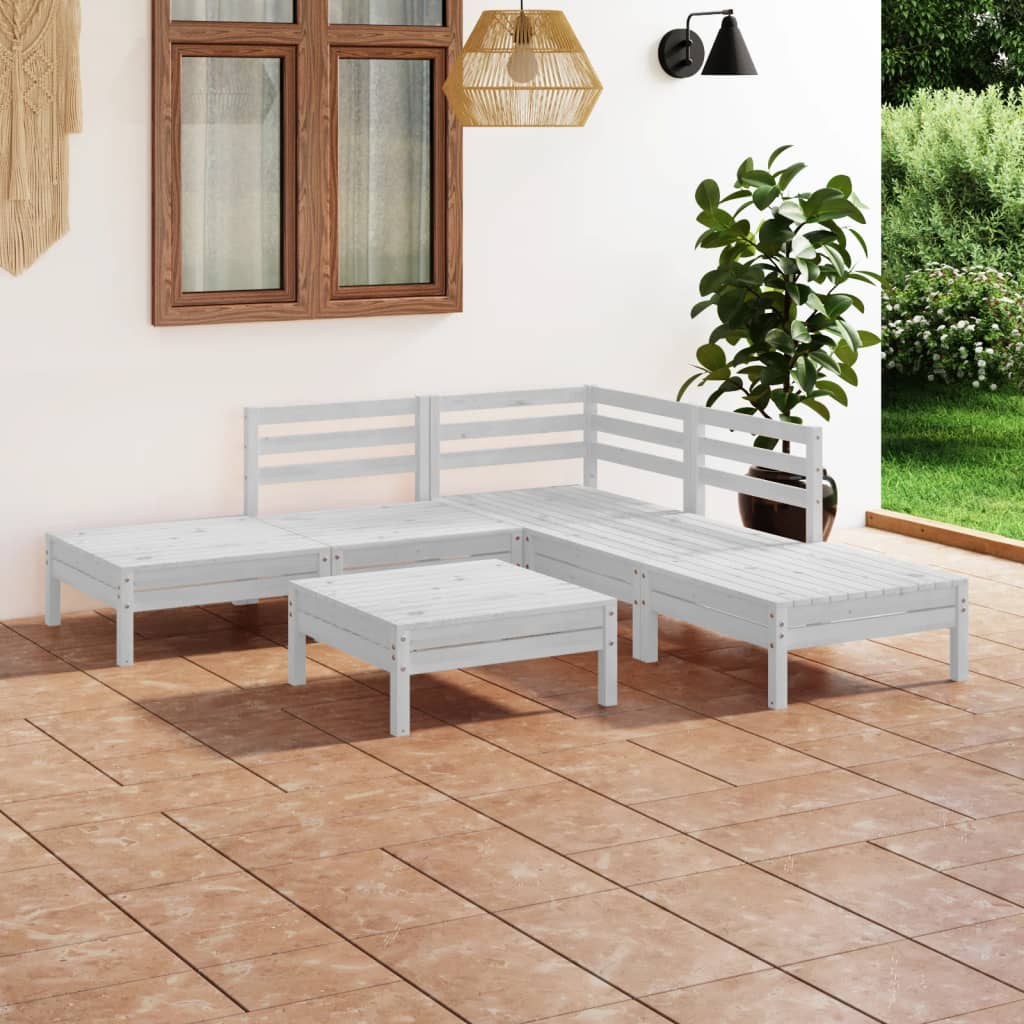 NNEVL 6 Piece Garden Lounge Set Solid Pinewood White