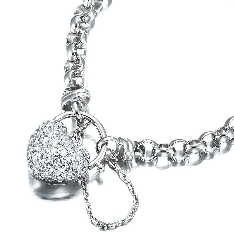 925 Sterling Silver Plated 6mm Belcher Chain Bracelet Featuring a Simulated Diamond Locket- USA Made-1