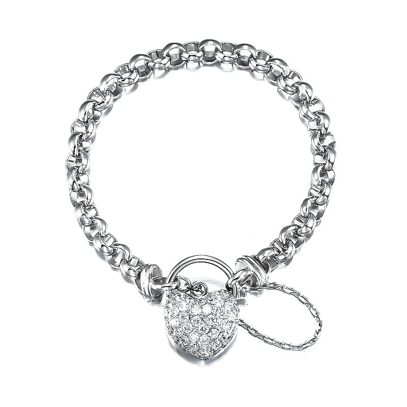 925 Sterling Silver Plated 6mm Belcher Chain Bracelet Featuring a Simulated Diamond Locket- USA Made-0