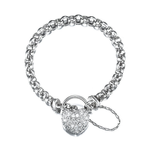 925 Sterling Silver Plated 6mm Belcher Chain Bracelet Featuring a Simulated Diamond Locket- USA Made-0